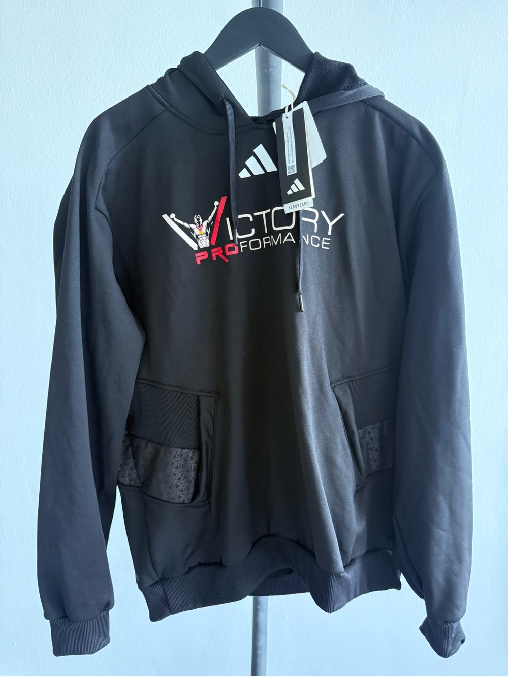 adidas Black Victory Pro Performance Men's Hoodie with Red & White Accents
